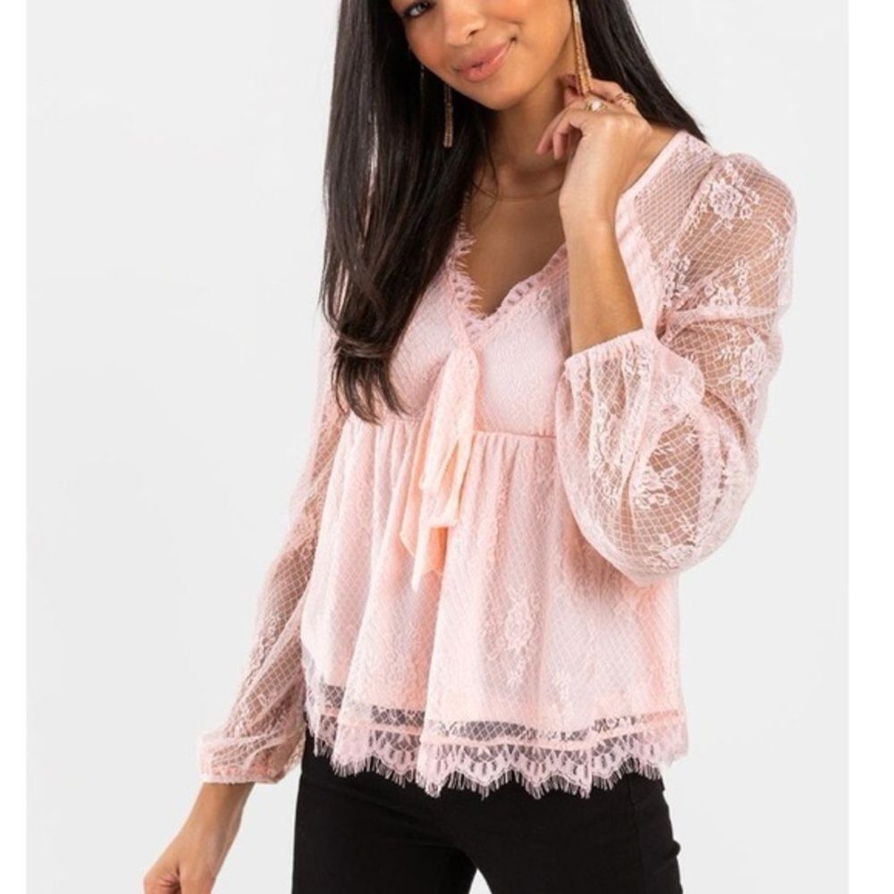Anthropologie Pink Lace Peasant Blouse